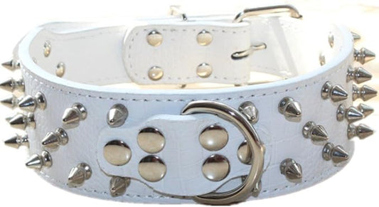 Serijoars Spiked Studded Dog Collar, PU Leather Dog Collar, Adjustable Pet Collars for Medium or Large Breed Pet (XL, White1)