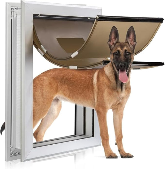 Durable Pet Door, Aluminum Door for Dog and Pets, Medium Doggie Door with Double Automatic Closing Magnetic Flaps, Ideal for Interior and Exterior Doors, Screen and Wall, Weather Resistant