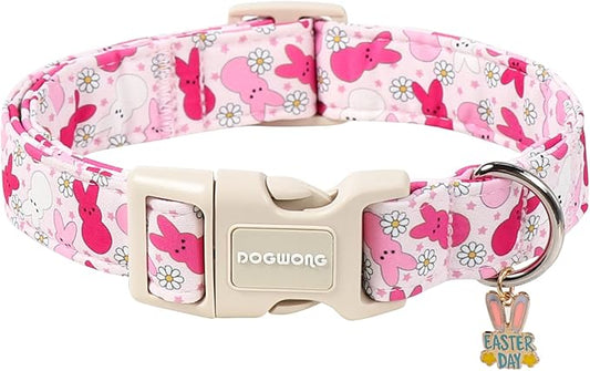 DOGWONG Easter Dog Collar, Cute Easter Pink Bunny Pet Collar Durable Holiday Girl Boy Adjustable Cotton Dog Collars for Small Dogs,S Visit The Elegant Little Tail Store
