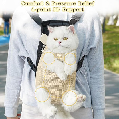 Dog Carrier Backpack, Adjustable Puppy Front Carrier Backpack, Ventilated Dog Chest Carrier for Hiking Camping Travel, Sling Bag for Small Medium Dog Cat Rabbit Puppies, Suit 3-5 lbs (Beige, S)