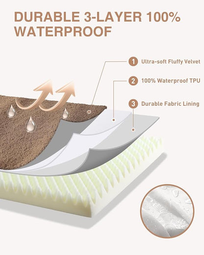 KSIIA Orthopedic Dog Bed Crate Waterproof Pet Mats for Small Dogs Deluxe Plush Washable Pet Bed with Egg Crate Foam & Removable Cover, 23 x 17 Inch, Brown