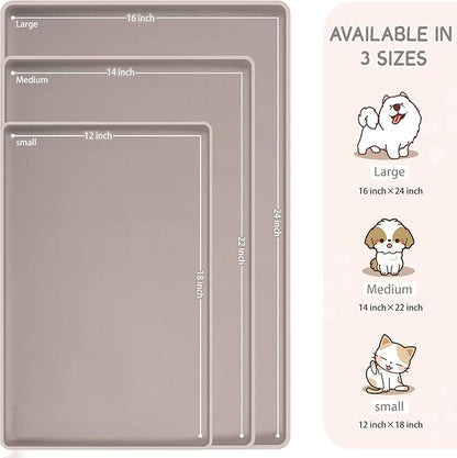 MateeyLife Silicone Cat & Dog Food Mat for Floors Waterproof, Anti-Slip Dog Bowl Mats for Food and Water, Pet Feeding Mats with Lip to Prevent Spills, Pet Placemat for Messy Drinkers to Protect Floors