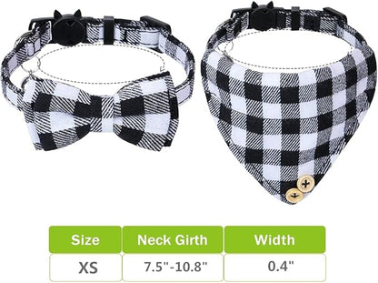 Faleela Cat Collar Bandana Bells Set - 2 Pack Set Cat Collar Breakaway with Cute Bow Tie and Bell, Adjustable from 7.8-10.5 Inch, Soft and Comfortable for Kitty and Some Puppies
