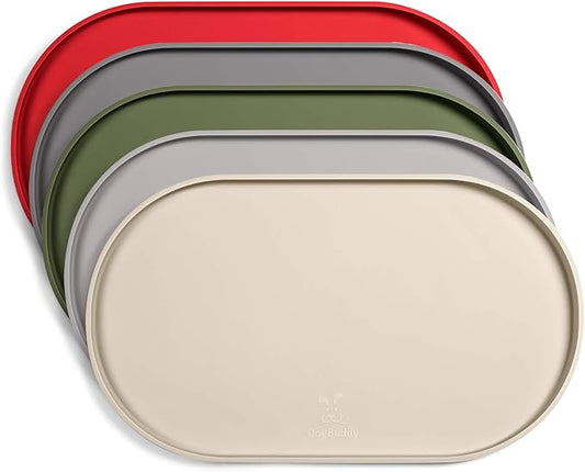 DogBuddy Dog Food Mat - Waterproof Dog Bowl Mat, Silicone Pet Mat for Food and Water Bowls, Nonslip Pet Feeding Mat with Edges, Dogs Food Mats for Floors, Puppy Supplies (Small, White Sand)