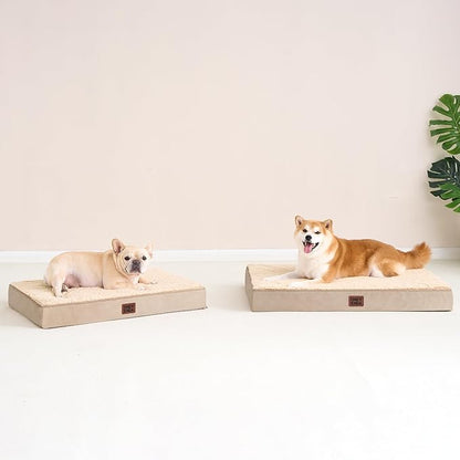 EHEYCIGA Orthopedic Dog Beds for Large Dogs with Removable Washable Cover, Khaki, 36x27