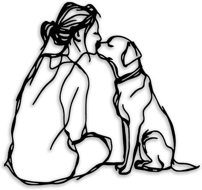Woman Dog Metal Wall Decor - Pet Lover Room Decor Wall Art Home Decor for Living Room, Bedroom, Dining Room, Bathroom, Office, Pet Shop (Black)