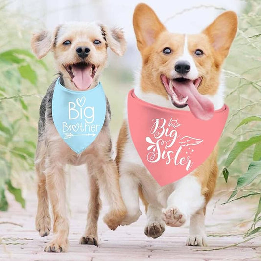 Big Sister Big Brother Dog Bandanas, Adjustable Double Sided Pet Bandana for Pregnancy Announcement, Triangle Scarf for Small Medium Large Dogs, Puppy Sibling Reveal Accessories 2 Pack