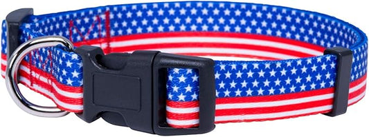 Native Pup American Flag Dog Collar- Red White and Blue- Patriotic Collars for 4th of July, USA- Adjustable Small, Medium, Large Breed Dogs (Medium, Flag II)