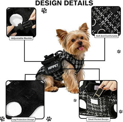 Dog Lift Harness Dog Carrier Adjustable Breathable Vest Straps for Small Medium Pet Treat Bag Fashion Outdoor Hiking (Black M 14-19lb)