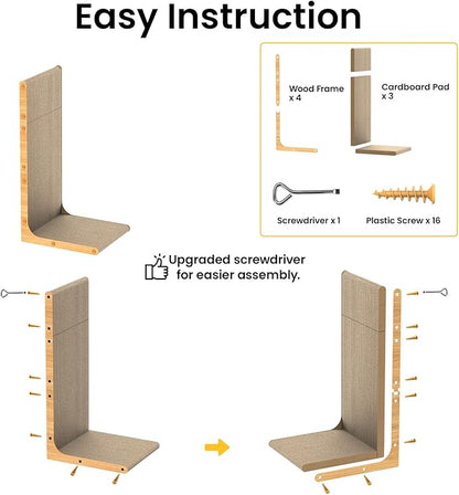Cardboard Cat Scratcher,23 Inch L Shape Scratch Pad Wall Mounted,Vertical Scratching Board, Durable Cardboard to Protect Furniture for Indoor Cats,Wood Grain Large,2-Pack
