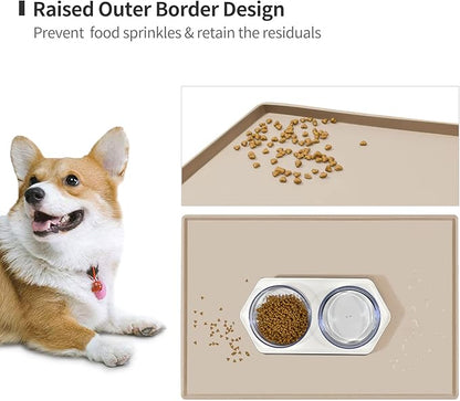 Dog Food Mat,Silicone Waterproof Food Tray,Non Slip Pet Bowl Mats Placemat,0.8" Raised Edge,Suitable for Most Small and Medium Sized Pets,28" x 18"