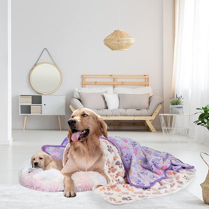 Dono 1 Pack 3 Dog Blankets, Soft Fluffy Fleece Pet Blanket Warm Sleep Mat Paw Print Design Puppy Kitten Throw Blankets Doggy Blanket for Dogs