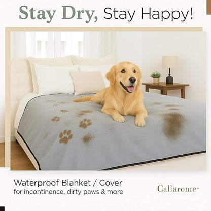 Waterproof Dog Blanket - Multipurpose Lekproof Blanket for Pets or Adults - Furniture Protector for Bed, Couch, Water Proof & Stain Resistant Easy to Clean Throw Blanket, Reversible Grey 50"x60"