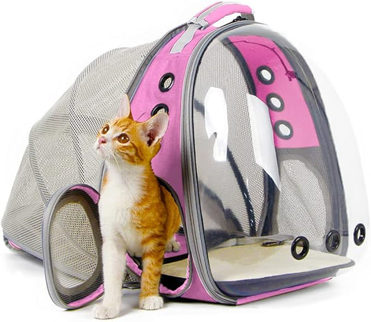 Expandable Pink Cat Backpack Carrier, Fit up to 12 lbs, Space Capsule Clear Bubble Window Pet Carrier Backpack for Kitten Bunny Rabbit and Small Puppy