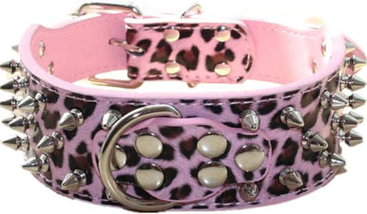 Serijoars Spiked Studded Dog Collar, PU Leather Dog Collar, Adjustable Pet Collars for Medium or Large Breed Pet (M, Leopard1)