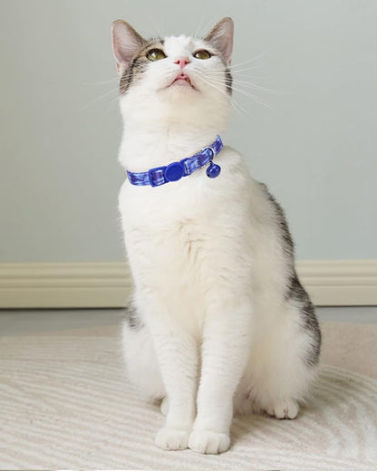 SOLMOONY Cute Cat Collar for Girl Boy,Colorful Breakaway Cat Collars with Bell 2 Pack，Adjustable Printed Nylon with Safety Buckles Kitten Collar (Starry Sky)