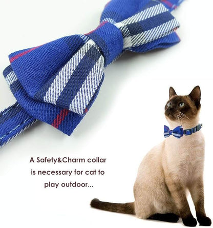 Cat Collar Breakaway with Bell and Bow Tie, Plaid Design Adjustable Safety Kitty Kitten Collars(6.8-10.8in) (Blue Plaid 1)