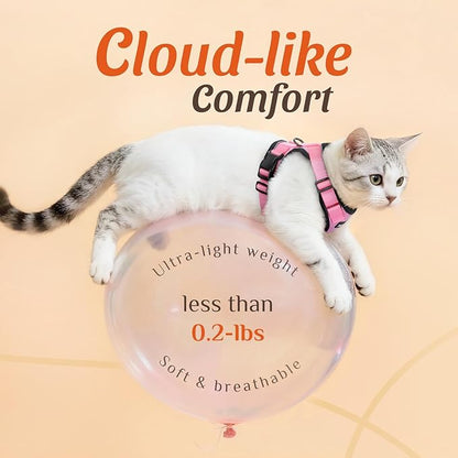 Dooradar Cat Harness and Leash Set, Escape Proof Safe Adjustable Kitten Vest Harnesses for Walking, Easy Control Soft Breathable Mesh Jacket with Reflective Strips for Cats, Pink, M