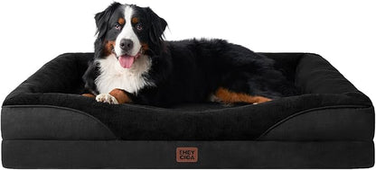 EHEYCIGA Orthopedic XXL Dog Bed for Large Sized Dog, 52x41x8 Inch Extra Large Memory Foam Dog Couch Bed with Sides, Waterproof Liner & Washable Removable Cover, Bolster Pet Sofa, Black