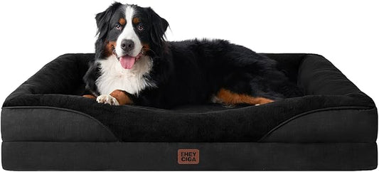 EHEYCIGA Orthopedic XXL Dog Bed for Large Sized Dog, 52x41x8 Inch Extra Large Memory Foam Dog Couch Bed with Sides, Waterproof Liner & Washable Removable Cover, Bolster Pet Sofa, Black