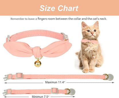 Bunny Ear Cat Collar with Bell and Bow Tie, Breakaway Cute Bowtie Kitten Collars(Coral Orange)