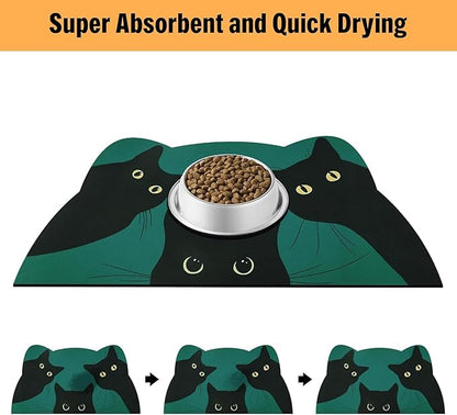 Cat Food Mat - Pet Feeding Mat for Floor, Non-Slip, Waterproof, Super Absorbent, Easy to Clean, Blue, Cat, Dog 15.9''x23.8''