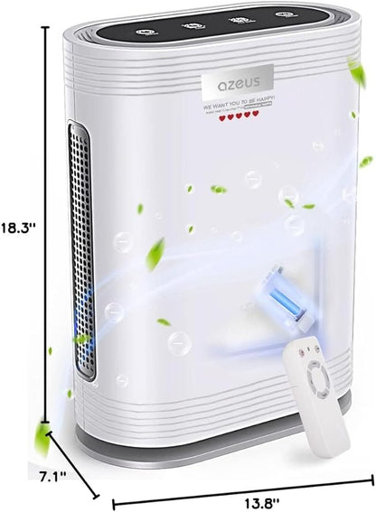 AZEUS True HEPA Air Purifier for Home, Up to 2160 sq ft Large Room, UV light | Ionic Generator | Office or Commercial Filter 99.97% Pollen Smoke Dust Pet Dander Auto Mode Sensor