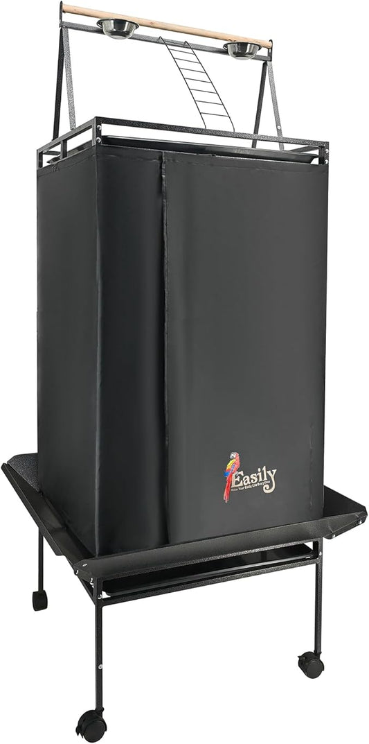 Easily Bird Cage Cover for Large Bird Cage with Play Top, Good Night Birdcage Covers, Black, 68"