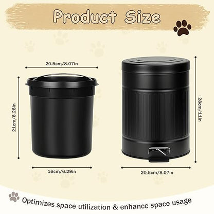 5L/1.3 Gal Dog Poop Trash Can with Lid - Stainless Steel Outdoor Pet Waste Bin, Step Pedal Soft Close Garbage Can for Backyard, Bathroom, Office - Odor Control, Farmhouse Retro Style (Black)