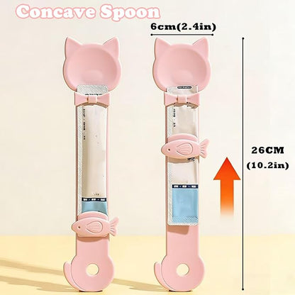 Cat Treat Spoon & 3 Pcs Can Lids | Cat Strip Feeder Squeeze for Liquid Snack | Universal Silicone Pet Can Covers BPA Free | Waste-Free Lickable Treat Feeder(Pink)