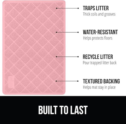 GORILLA GRIP Cat Litter Box Mat, Water Resistant, US Designed Kitty Litter Trapping Mats, Easy to Clean, Scatter Control, Less Mess and Clean Floors, Kitten Supplies for Indoor Cats, 17x11 Light Pink