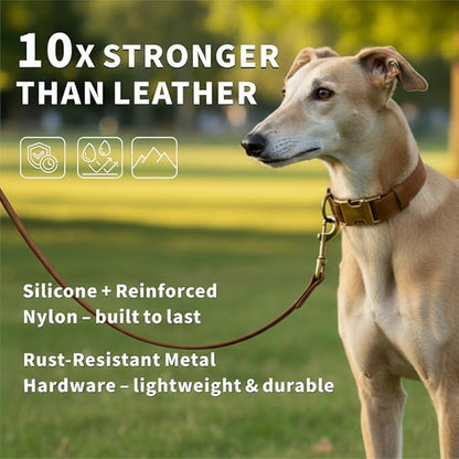 Dog Collar and Leash Set,Leather Silicone Waterproof Odor-Proof Dog Collar and Leash for Small Dogs, Soft Flexible Dog Collars, Durable Thick Adjustable Pet Collar (Brown, Small (9-14" Neck))