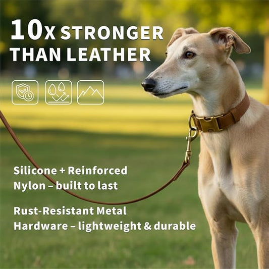 Dog Collar and Leash Set,Leather Silicone Waterproof Odor-Proof Dog Collar and Leash for Small Dogs, Soft Flexible Dog Collars, Durable Thick Adjustable Pet Collar (Brown, Small (9-14" Neck))