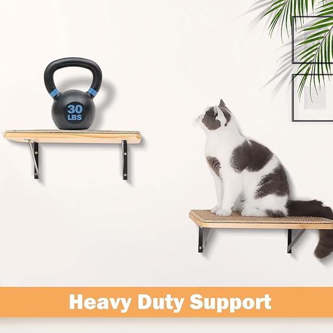 Cat Wall Shelves & Stairs - 2PCS Cat Furniture with 2PCS 4 Steps Climbing Shelves & Scratching Perches for Sleeping, Playing