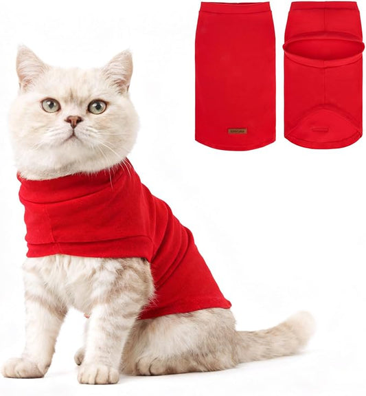 EXPAWLORER Soft Cat Sweater - Sweaters for Cats Only Warm Kitten Clothes, Fall and Winter Pet Coat Pullover Design, Fleece Sweatshirt Clothing Also for Puppy Small Dogs, Bright Red M