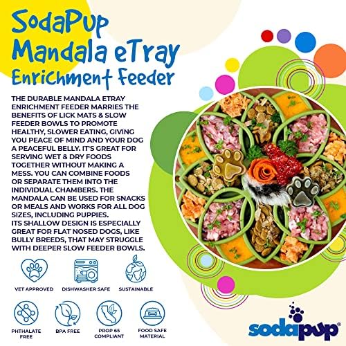 SodaPup Mandala eTray – Durable Slow Feeder Tray Made in USA from Non-Toxic, Pet-Safe, Food Safe Material for Mental Stimulation, Calming, Avoiding Overfeeding, Slow Eating, Healthy Digestion & More