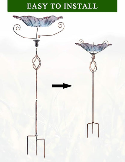 MUMTOP 31 Inch Height Glass Birdbath Birdfeeder with Metal Stake Garden Yard Outdoor