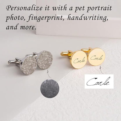 Anavia Pet Portrait & Handwriting Cufflinks Tie Clip Gift Box Set, Personalized Sketch Style Photo Engraving Men's Jewelry Accessories for Father Dad Brother Boyfriend Husband Wedding Birthday Gift