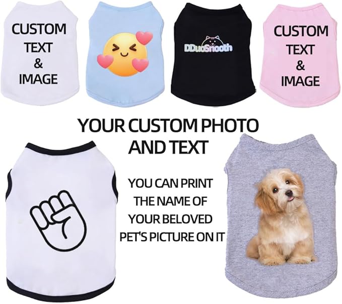 Custom Dog Shirt,Personalized Pet Apparel with Name Text Photo Image,Lightweight Breathable Puppy Kitten Cotton Vest for Small Medium Large Dogs Cats,Puppy Gift (Black, X-Large)