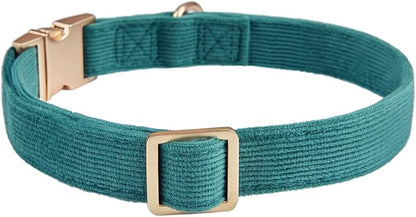 Soft Cotton Dog Collar with Metal Buckle Adjustable Heavy Duty Comfy Corduroy Collars for Small Medium Large Dogs,Dark Green,Small