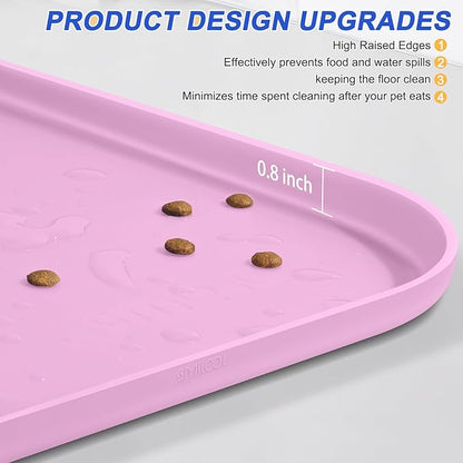 Silicone Pet Feeding Mat with Raised Edge for Food and Water, Dog Bowl Mats, Cat Bowls Placemat with High Lip for Floor Waterproof, Rubber Tray for Cats and Dogs 22 x 14 x0.8 Light Pink