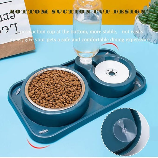 JiangYanus Double Dog Cat Bowls, Pet Water and Food Bowl Set with Automatic Water Dispenser Bottle Detachable Stainless Steel Bowl, Gravity Water Feeder Bowl No-Spill for Cats Dogs Puppy Kitten Rabbit