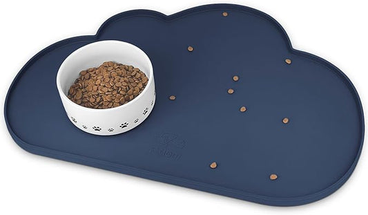 Ptlom Silicone Pet Feeding Mat for Dogs and Cats, High-Lips Pet Placemat Non-Slip Waterproof Bowl Mats Prevent Food and Water Overflow, Puppy Dish Tray Mat Suitable for Small Medium Large Pets, Navy