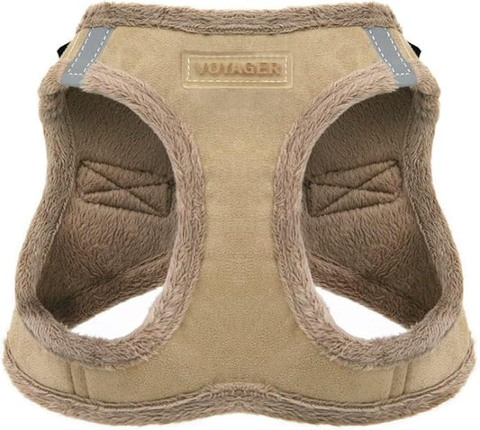 Best Pet Supplies - All Weather Plush, Reflective, No Pull Harness for Small, Medium Dogs, Cats - Secure with Hook & Loop Fastener, Buckle, Double D-Rings - Latte Suede, XS