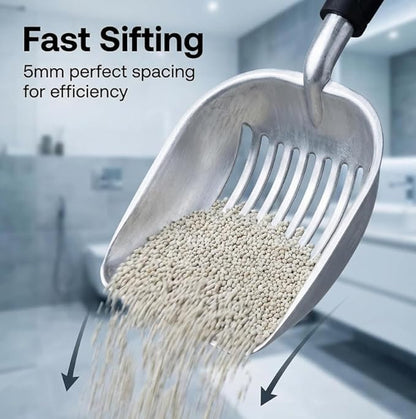 Heavy Duty Cat Litter Scoop with Holder - All Metal Cat Litter Scooper with Stainless Steel Holder - Speed Sifter Litter Box Scooper Captures All Clumps
