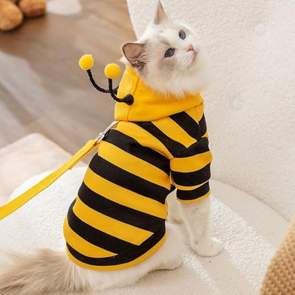 Selena Cat Bee Antennae Costume Hoodies Cute Bee Stripes Dog Kitten Puppy Pet Apparel (X-Large,Yellow&Black)