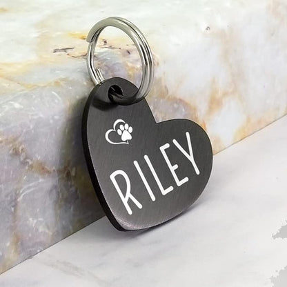 Ultra Joys Dog ID Tag, Custom Dog Tag Personalized Cat Tag, Pet ID Tag, Brushed Stainless Steel Heart Cat Tags Pet Tags Heart Dog Tag Black Medium