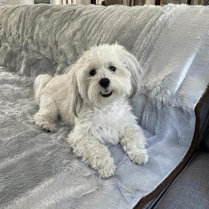 PupProtector Waterproof Throw Blanket for Dogs and Cats, Pet Blanket Cover for Couches, Sofas, Beds, Car Seats, Furniture, Calming Soft Faux Fur, Short Grey, Large (80" L x 62" W)