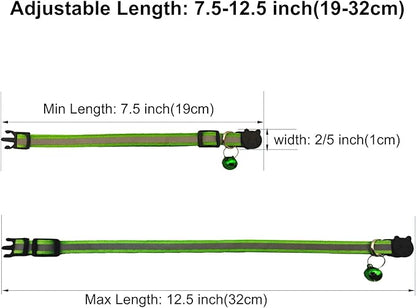 14 Pack Breakaway Cat Collar with Bell, Reflective Kitten Collar for Girl Boy Cats, Safety Buckle Adjustable 7.5-12.5 Inch, 0.4 Inch Width Lightweight, Pet Gifts (Light Green)
