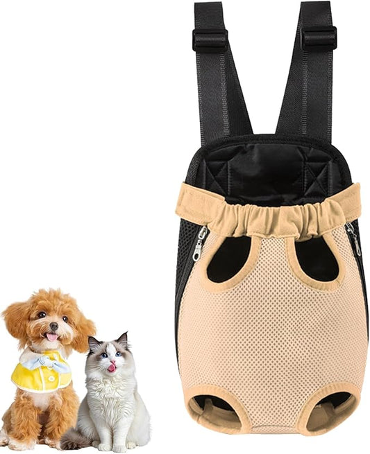 Dog Carrier Backpack, Adjustable Puppy Front Carrier Backpack, Ventilated Dog Chest Carrier for Hiking Camping Travel, Sling Bag for Small Medium Dog Cat Rabbit Puppies, Suit 5-9 lbs (Beige, M)